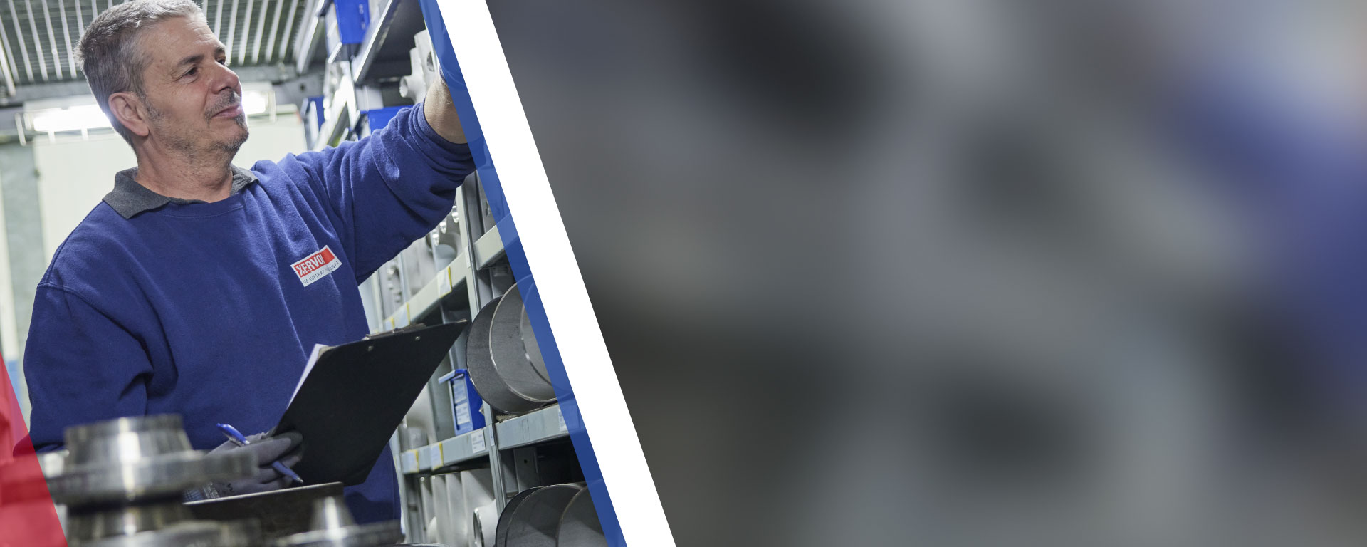 Image of an employee taken from a warehouse shelf